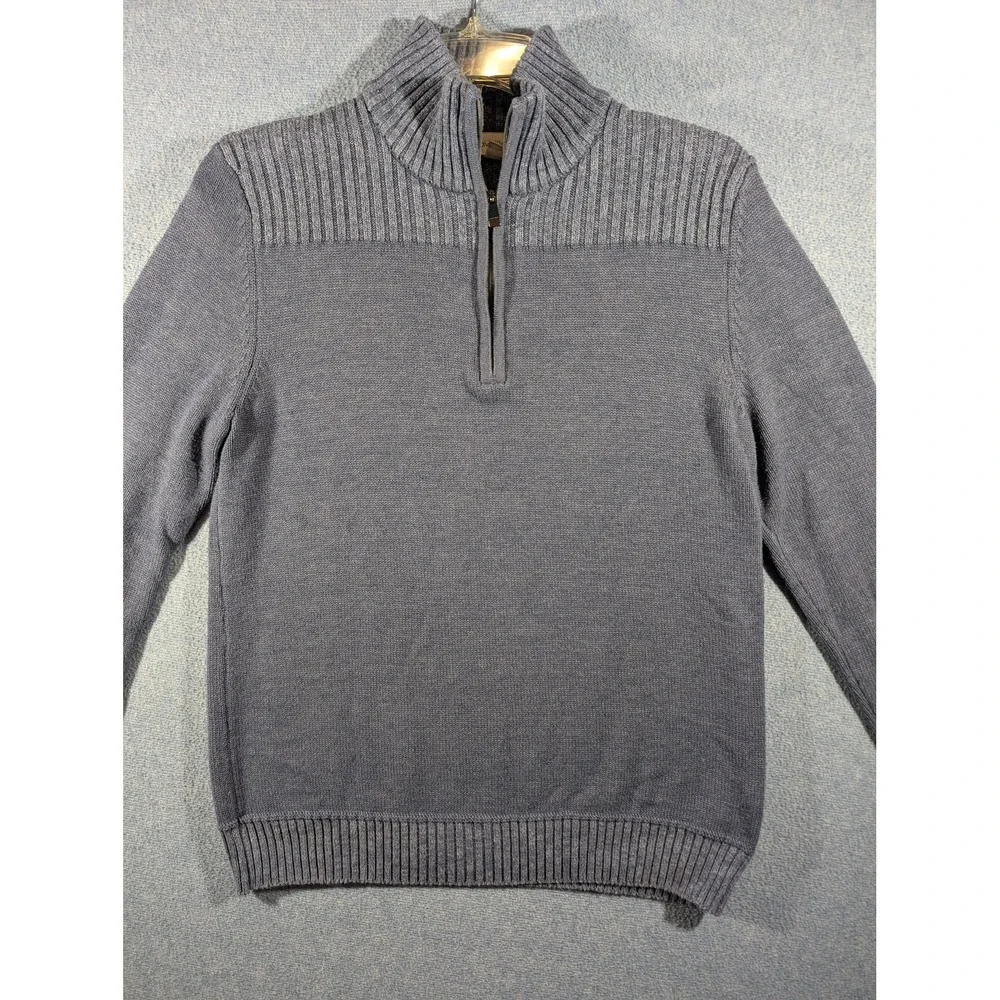 Calvin Klein Sweater Mens Medium Gray Blue Half Zip Mock Neck Cotton Blend Knit